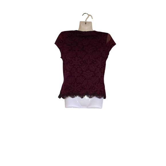 Babydoll Petite Burgundy Y2K Whimpsygoth Grunge Lace Overlay Cap Sleeve Top - PM - Picture 4 of 9